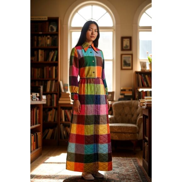 Nova Loungewear 1970s Vintage Dress Coat Quilted Skirt Size Fit S Long Sleeves - Picture 3 of 14